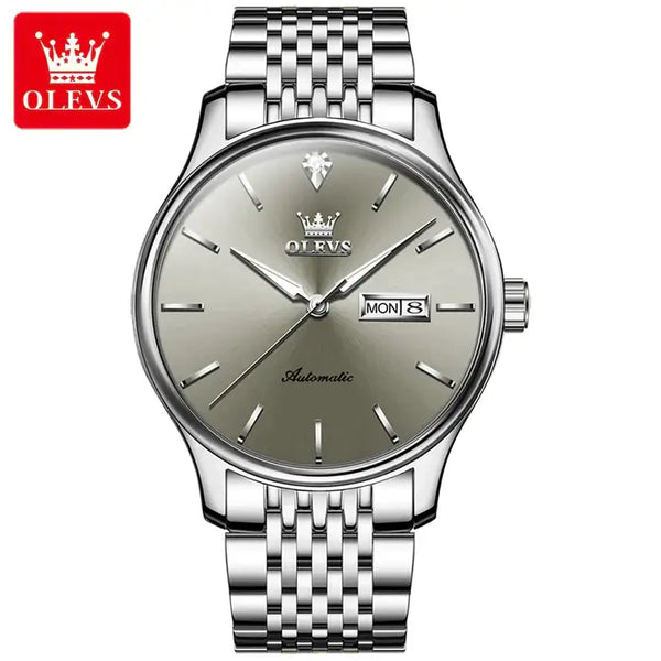 OLEVS 9960 Men's Luxury Automatic Mechanical Luminous Watch - Silver Gray Face