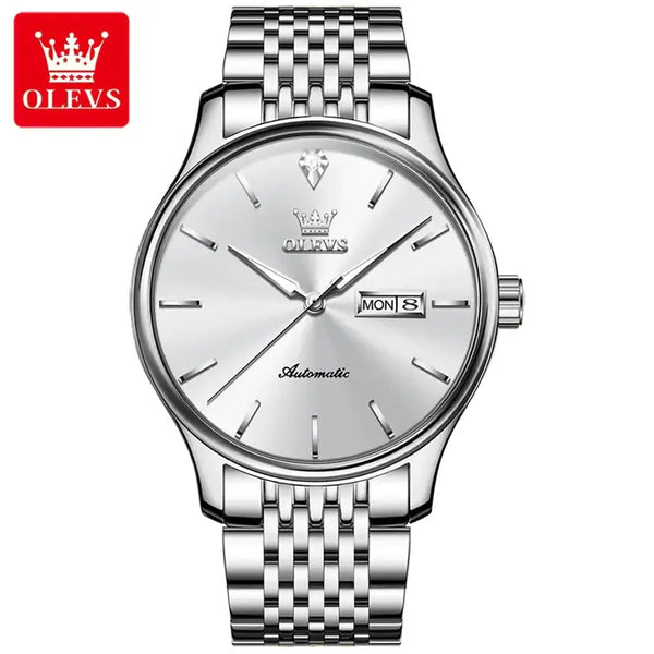 OLEVS 9960 Men's Luxury Automatic Mechanical Luminous Watch - Silver White Face