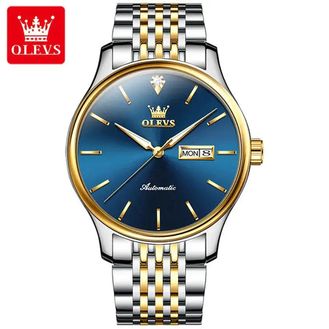 OLEVS 9960 Men's Luxury Automatic Mechanical Luminous Watch - Two Tone Blue Face