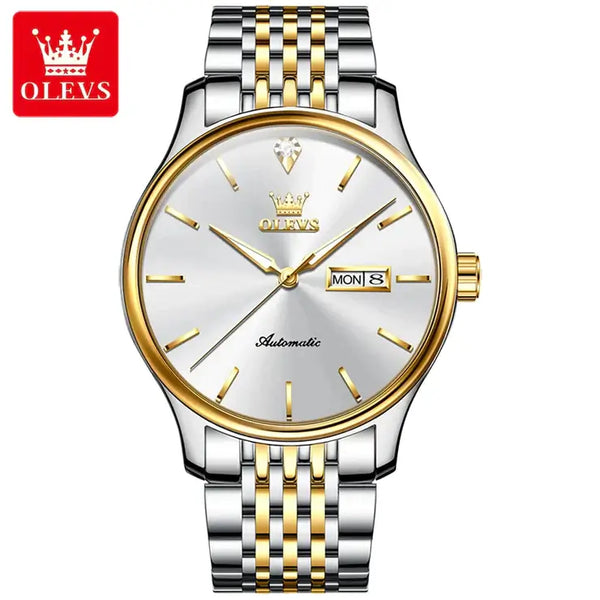 OLEVS 9960 Men's Luxury Automatic Mechanical Luminous Watch - Two Tone White Face