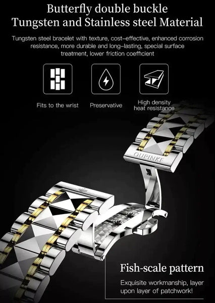 OUPINKE 3169 Men's Luxury Automatic Mechanical Luminous Watch - Tungsten Steel Strap