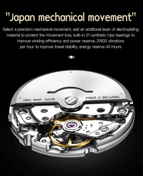 OUPINKE 3172 Men's Luxury Automatic Mechanical Luminous Watch - Japanese Movement