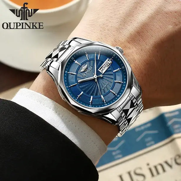 OUPINKE 3172 Men's Luxury Automatic Mechanical Luminous Watch - Model Picture Blue