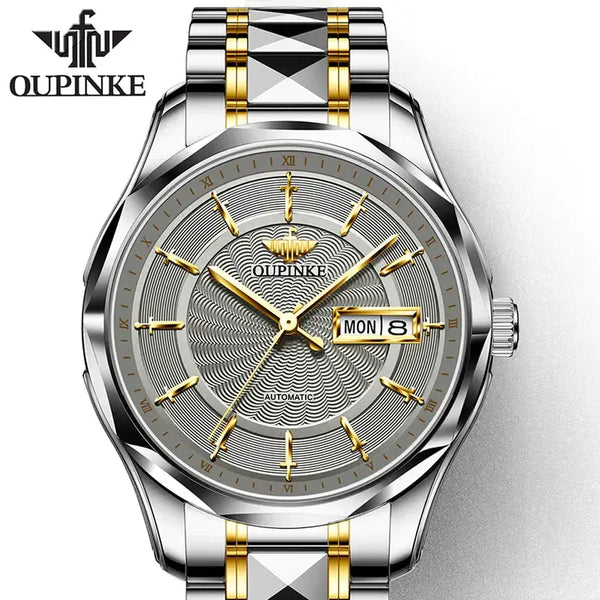OUPINKE 3172 Men's Luxury Automatic Mechanical Luminous Watch - Two Tone Gray Face