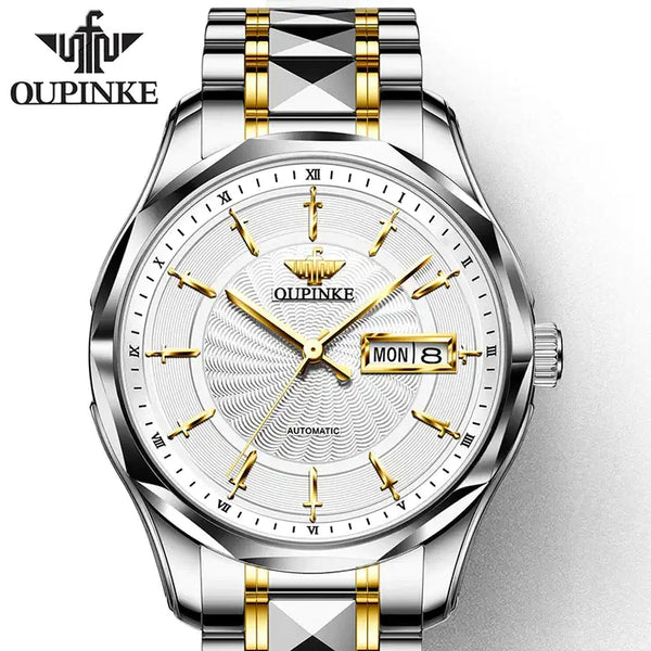 OUPINKE 3172 Men's Luxury Automatic Mechanical Luminous Watch - Two Tone White Face