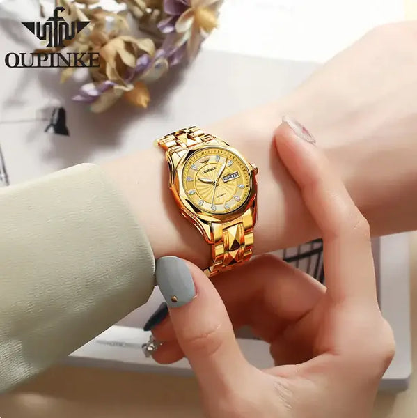 OUPINKE 3172 Women's Luxury Automatic Mechanical Luminous Watch - Model Picture Gold