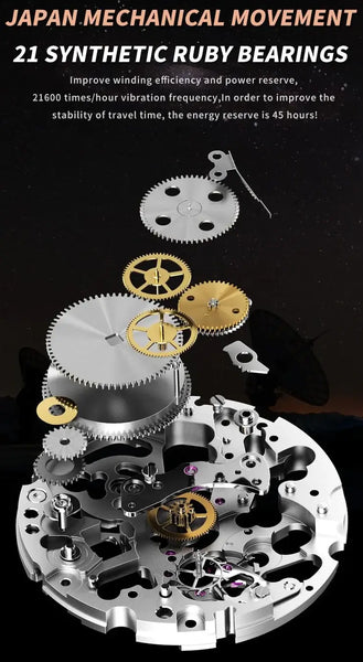 OUPINKE 3206 Men's Luxury Automatic Mechanical Skeleton Design Luminous Watch - Japanese Movement