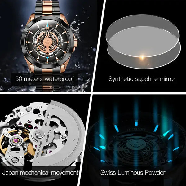 OUPINKE 3206 Men's Luxury Automatic Mechanical Skeleton Design Luminous Watch - Multiple Features