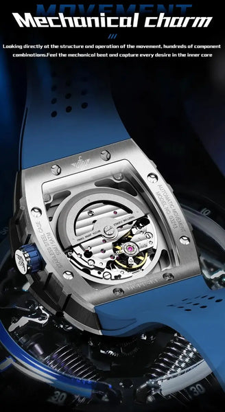 OUPINKE 3213 Men's Luxury Automatic Mechanical Skeleton Design Luminous Watch - Japanese Movement