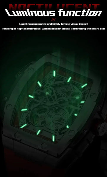 OUPINKE 3213 Men's Luxury Automatic Mechanical Skeleton Design Luminous Watch - Luminous Feature