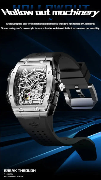 OUPINKE 3213 Men's Luxury Automatic Mechanical Skeleton Design Luminous Watch - Skeleton Design