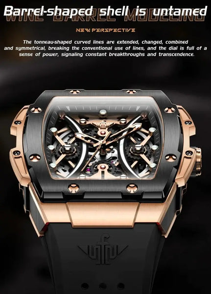 OUPINKE 3215 Men's Luxury Automatic Mechanical Skeleton Design Luminous Watch - Features