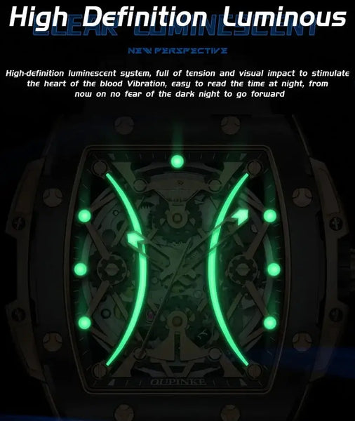 OUPINKE 3215 Men's Luxury Automatic Mechanical Skeleton Design Luminous Watch - Luminous Feature