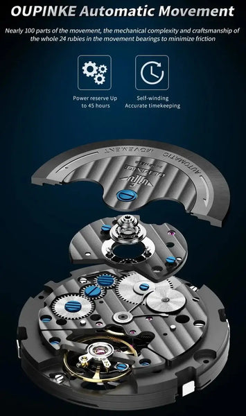 OUPINKE 3233 Men's Luxury Automatic Mechanical Complete Calendar Luminous Watch - Original Movement