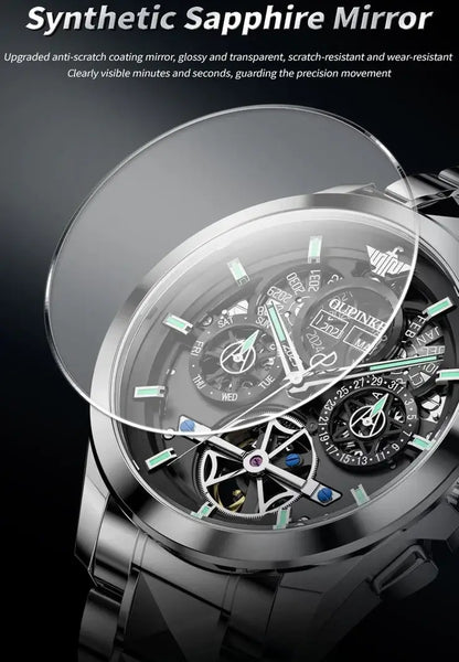 OUPINKE 3233 Men's Luxury Automatic Mechanical Complete Calendar Luminous Watch - Sapphire Mirror