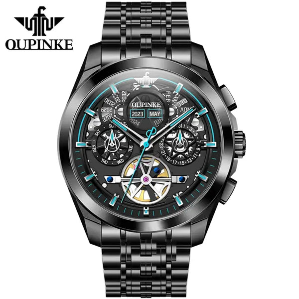  OUPINKE 3235 Men's Luxury Automatic Mechanical Complete Calendar Luminous Watch - Blue