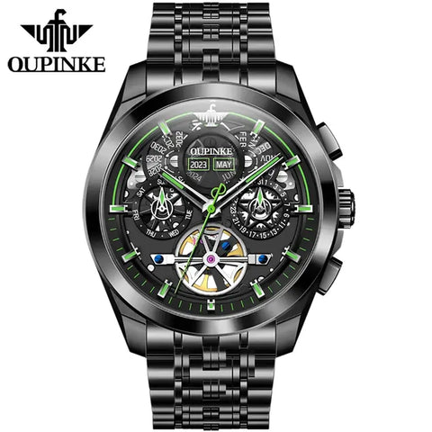  OUPINKE 3235 Men's Luxury Automatic Mechanical Complete Calendar Luminous Watch - Green