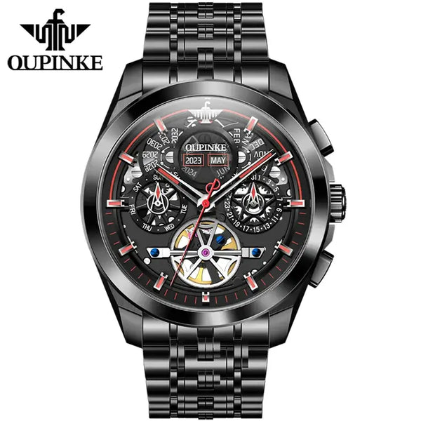  OUPINKE 3235 Men's Luxury Automatic Mechanical Complete Calendar Luminous Watch - Red