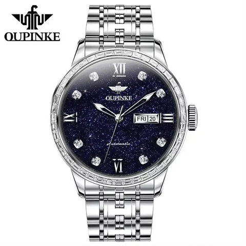 OUPINKE 3241 Men's Luxury Automatic Mechanical Starry Sky Design Luminous Watch - Silver