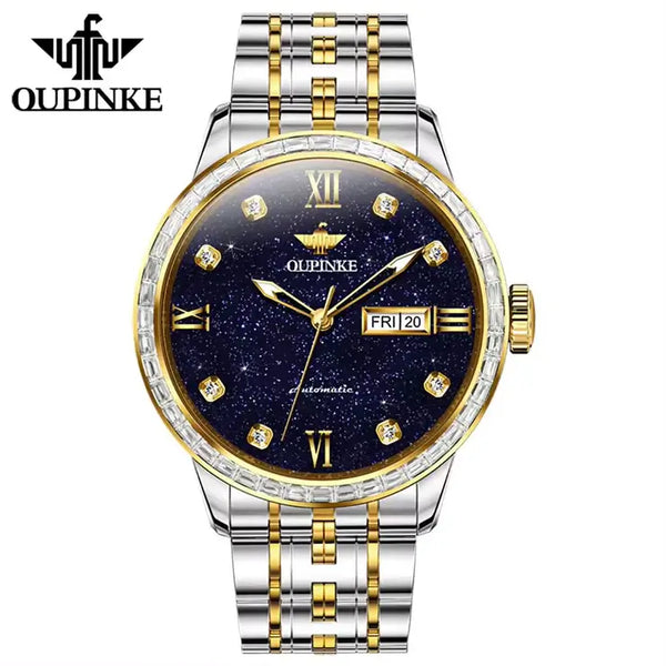 OUPINKE 3241 Men's Luxury Automatic Mechanical Starry Sky Design Luminous Watch - Two Tone