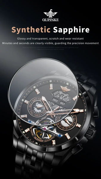 OUPINKE 3251 Men's Luxury Automatic Mechanical Complete Calendar Luminous Watch - Sapphire Mirror