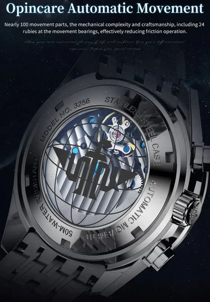 OUPINKE 3256 Men's Luxury Automatic Mechanical Complete Calendar Luminous Moon Phase Watch - Original Movement