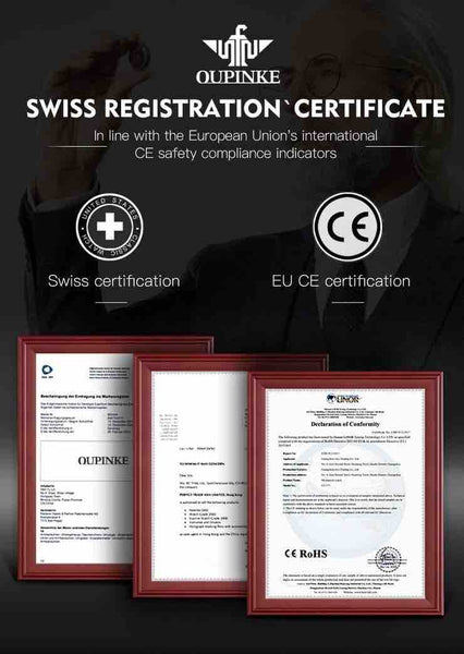 OUPINKE 3269 Men's Luxury Automatic Mechanical Swiss Movement Leather Strap Luminous Watch - Swiss And EU Certifications