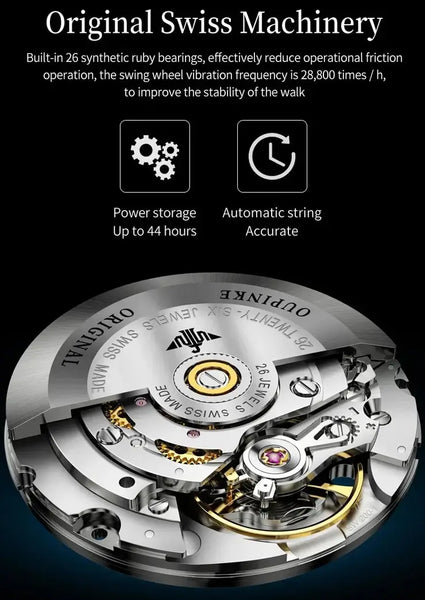 OUPINKE 3269 Men's Luxury Automatic Mechanical Swiss Movement Leather Strap Luminous Watch - Swiss Movement