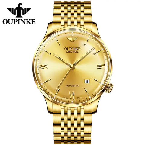 OUPINKE 3269 Men's Luxury Automatic Mechanical Swiss Movement Luminous Watch - Full Gold