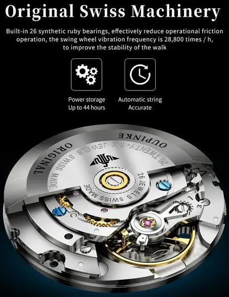 OUPINKE 3269 Men's Luxury Automatic Mechanical Swiss Movement Luminous Watch - Swiss Movement