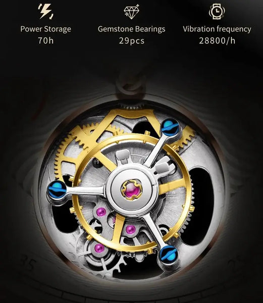 OUPINKE 8001 Men's Luxury Manual Mechanical Tourbillon Movement Watch - Features