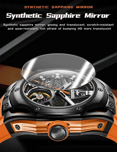 OUPINKE 9003 Men's Luxury Automatic Mechanical Skeleton Design Luminous Watch - Sapphire Mirror