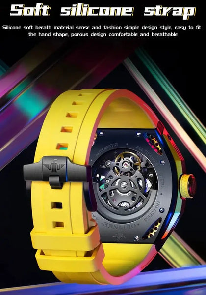 OUPINKE 9003 Men's Luxury Automatic Mechanical Skeleton Design Luminous Watch - Silicone Strap