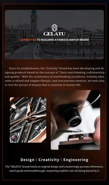 GELATU 6006 Men's Luxury Automatic Mechanical Skeleton Design Luminous Watch - Brand Introduction