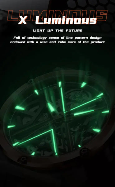 GELATU 6006 Men's Luxury Automatic Mechanical Skeleton Design Luminous Watch - Luminous Feature