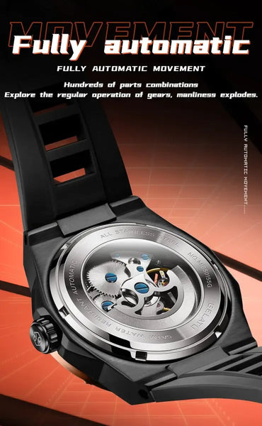 GELATU 6006 Men's Luxury Automatic Mechanical Skeleton Design Luminous Watch - Original Movement