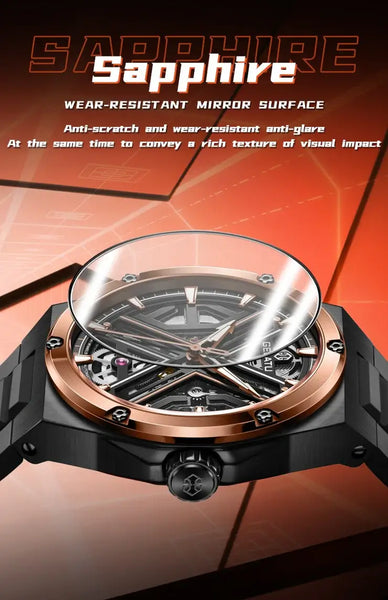 GELATU 6006 Men's Luxury Automatic Mechanical Skeleton Design Luminous Watch - Sapphire Mirror