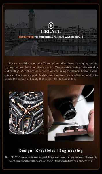 GELATU 6007 Men's Luxury Automatic Mechanical Skeleton Design Luminous Watch - Brand Introduction