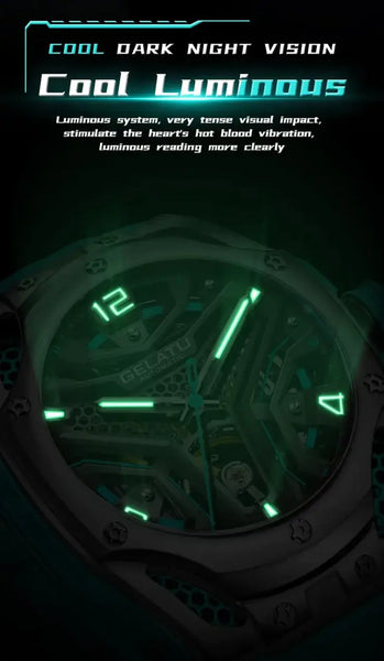GELATU 6007 Men's Luxury Automatic Mechanical Skeleton Design Luminous Watch - Luminous Feature