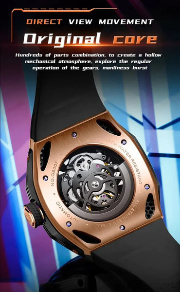 GELATU 6007 Men's Luxury Automatic Mechanical Skeleton Design Luminous Watch - Original Movement