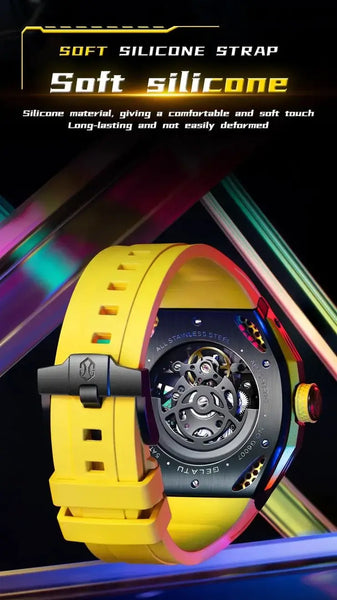 GELATU 6007 Men's Luxury Automatic Mechanical Skeleton Design Luminous Watch - Silicone Strap
