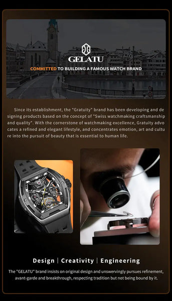 GELATU 6012 Men's Luxury Automatic Mechanical Skeleton Design Luminous Watch - Brand Introduction