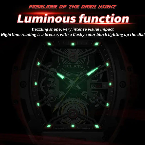 GELATU 6012 Men's Luxury Automatic Mechanical Skeleton Design Luminous Watch - Luminous Feature