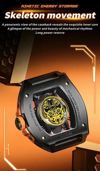 GELATU 6012 Men's Luxury Automatic Mechanical Skeleton Design Luminous Watch - Original Movement