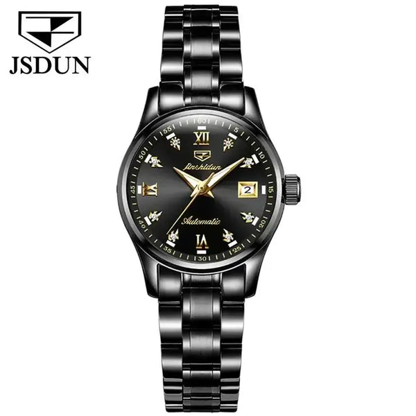 JSDUN 8763 Women's Luxury Automatic Mechanical Luminous Watch - Full Black