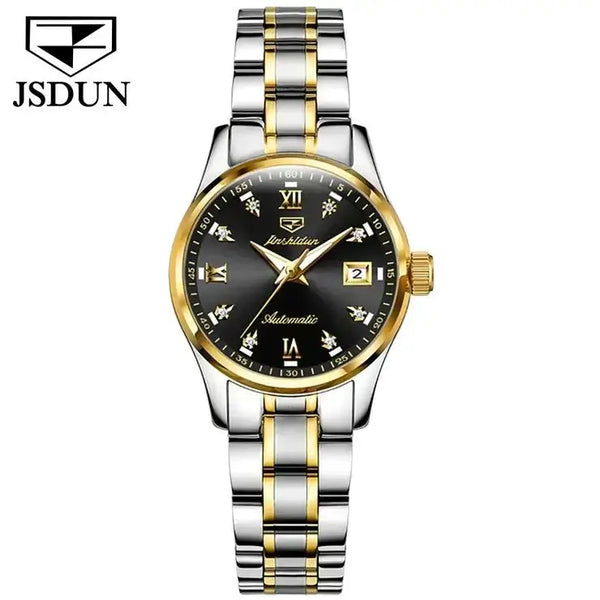 JSDUN 8763 Women's Luxury Automatic Mechanical Luminous Watch - Two Tone Black Face