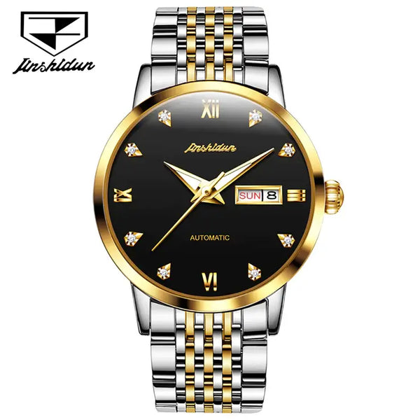 JSDUN 8807 Men's Luxury Automatic Mechanical Luminous Watch - Two Tone Black Face