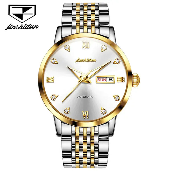 JSDUN 8807 Men's Luxury Automatic Mechanical Luminous Watch - Two Tone White Face