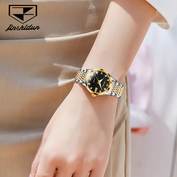 JSDUN 8807 Women's Luxury Automatic Mechanical Luminous Watch - Model Picture Black