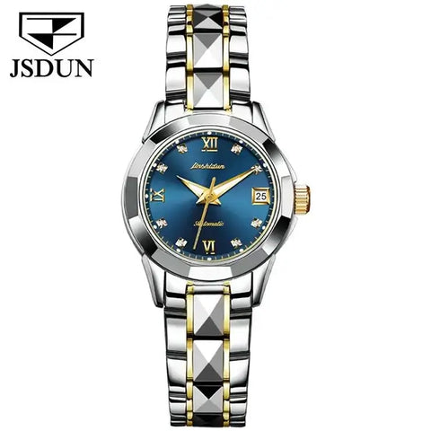 JSDUN 8813 Women's Luxury Automatic Mechanical Luminous Watch - Two Tone Blue Face